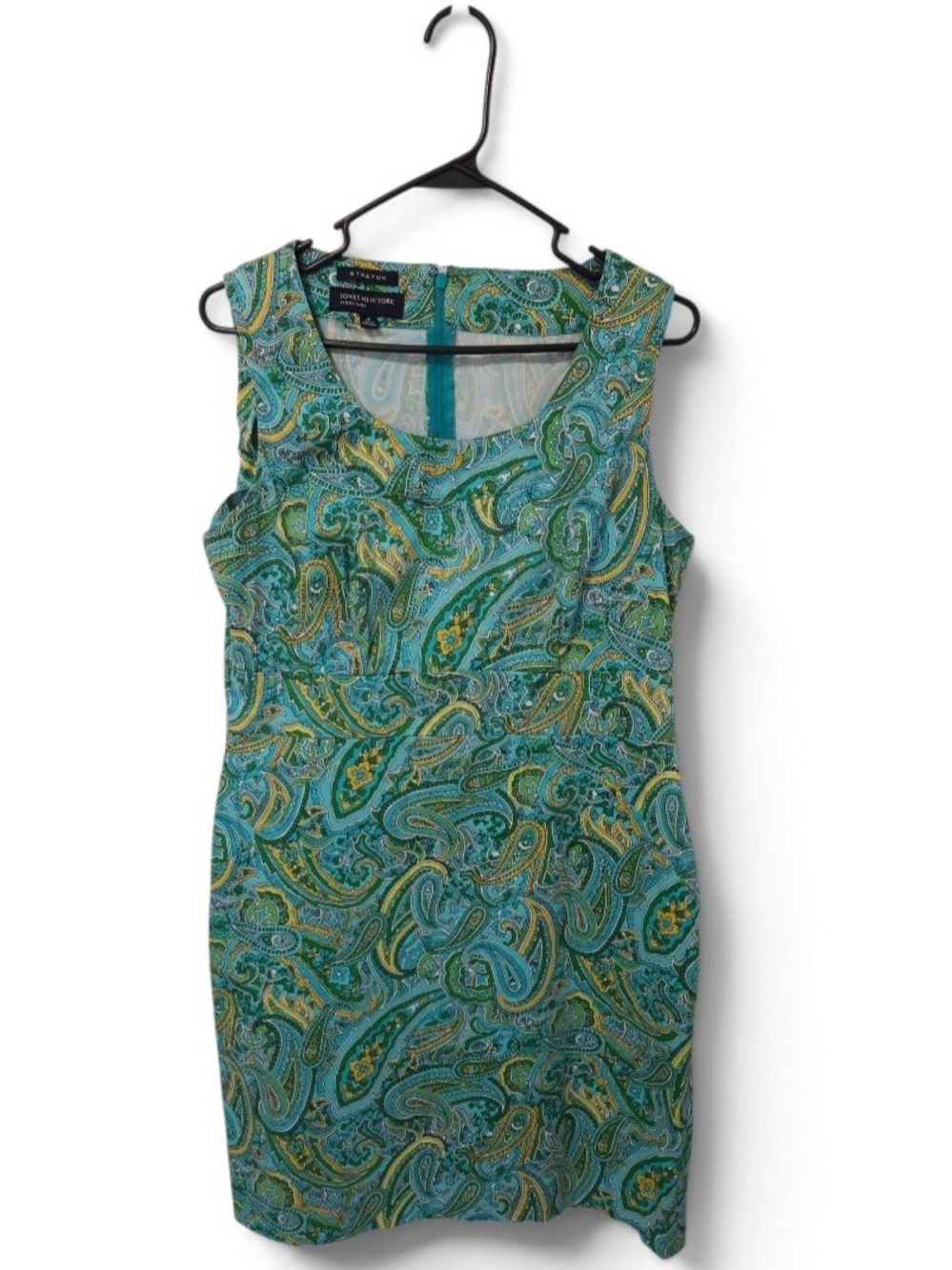 Jones New York Signature Paisley Dress in Teal, Green and Yellow